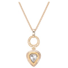 Icy Rose Cut Diamond Pear Pendant in 18 Karat White and Yellow Gold