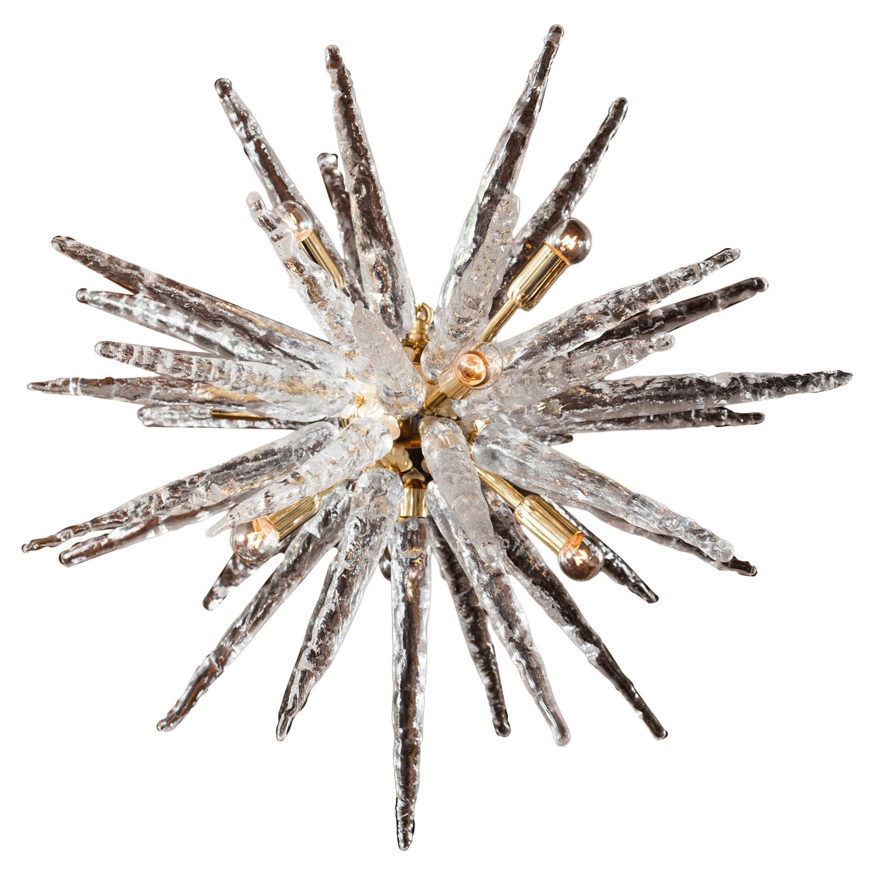 Organic Modern Icy Starburst Murano Glass Ceiling Light, Contemporary For Sale