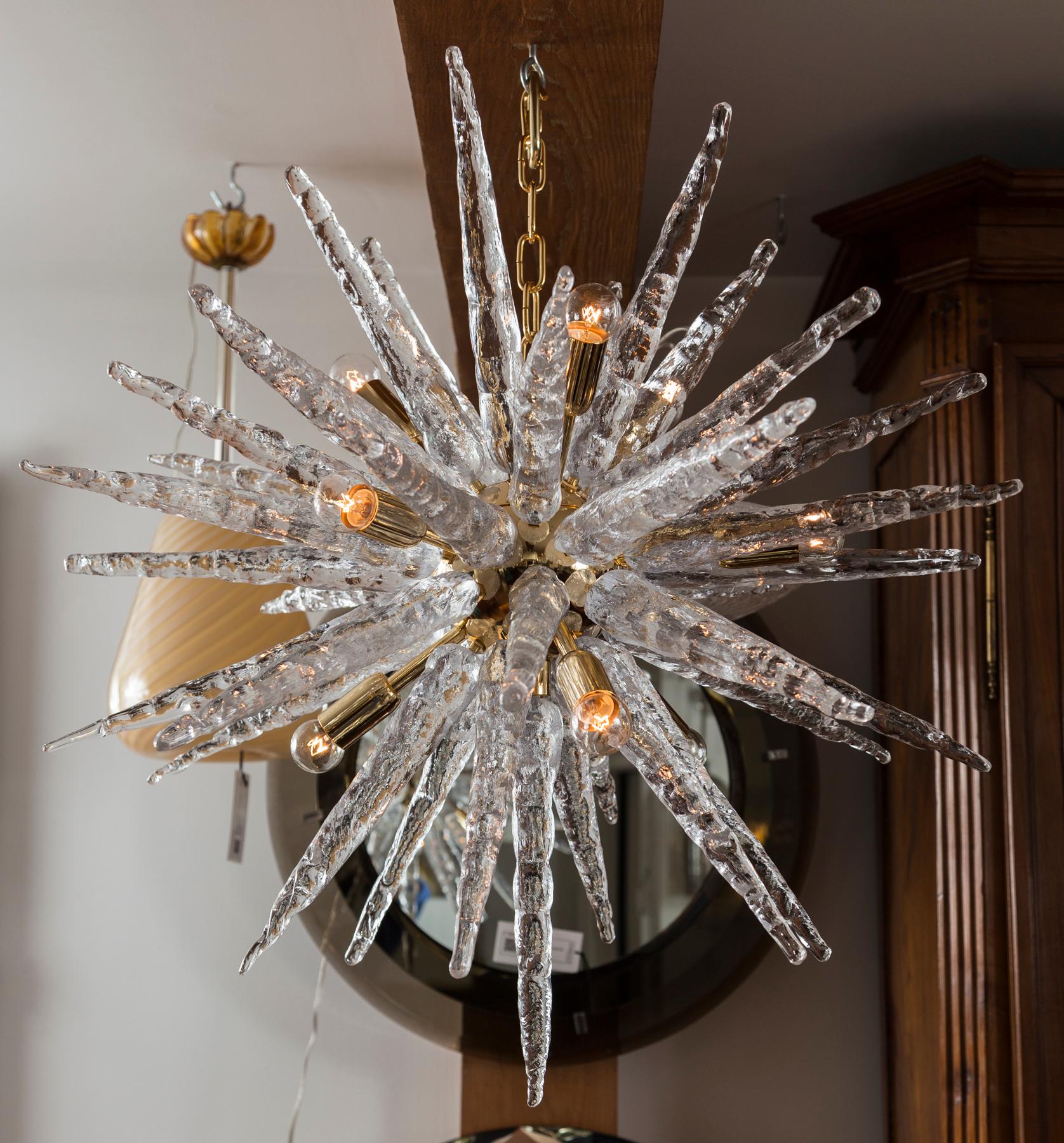 Blown Glass Icy Starburst Murano Glass Ceiling Light, Contemporary For Sale