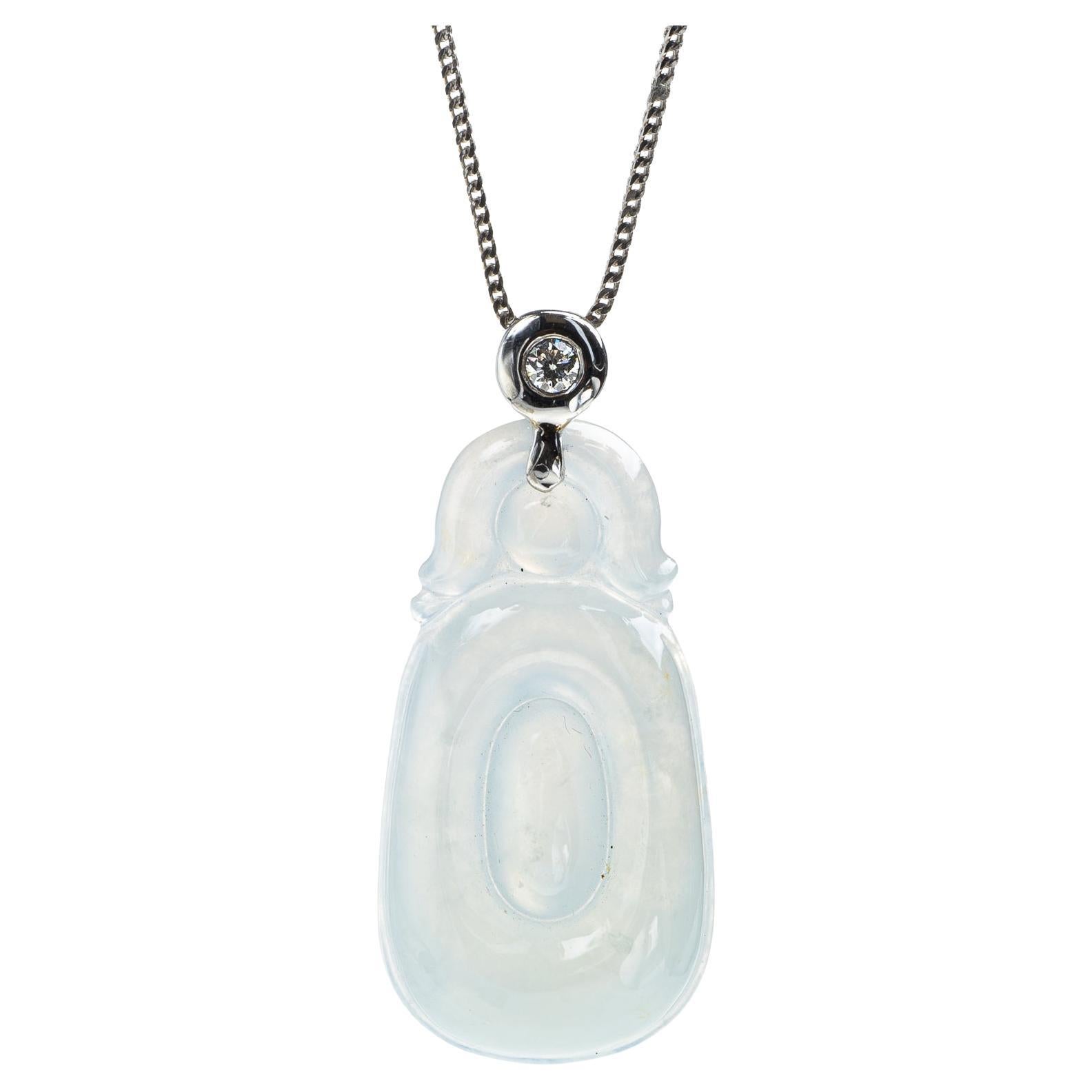 Icy White Jadeite Jade Gold Coin Pendant, Certified Untreated For Sale