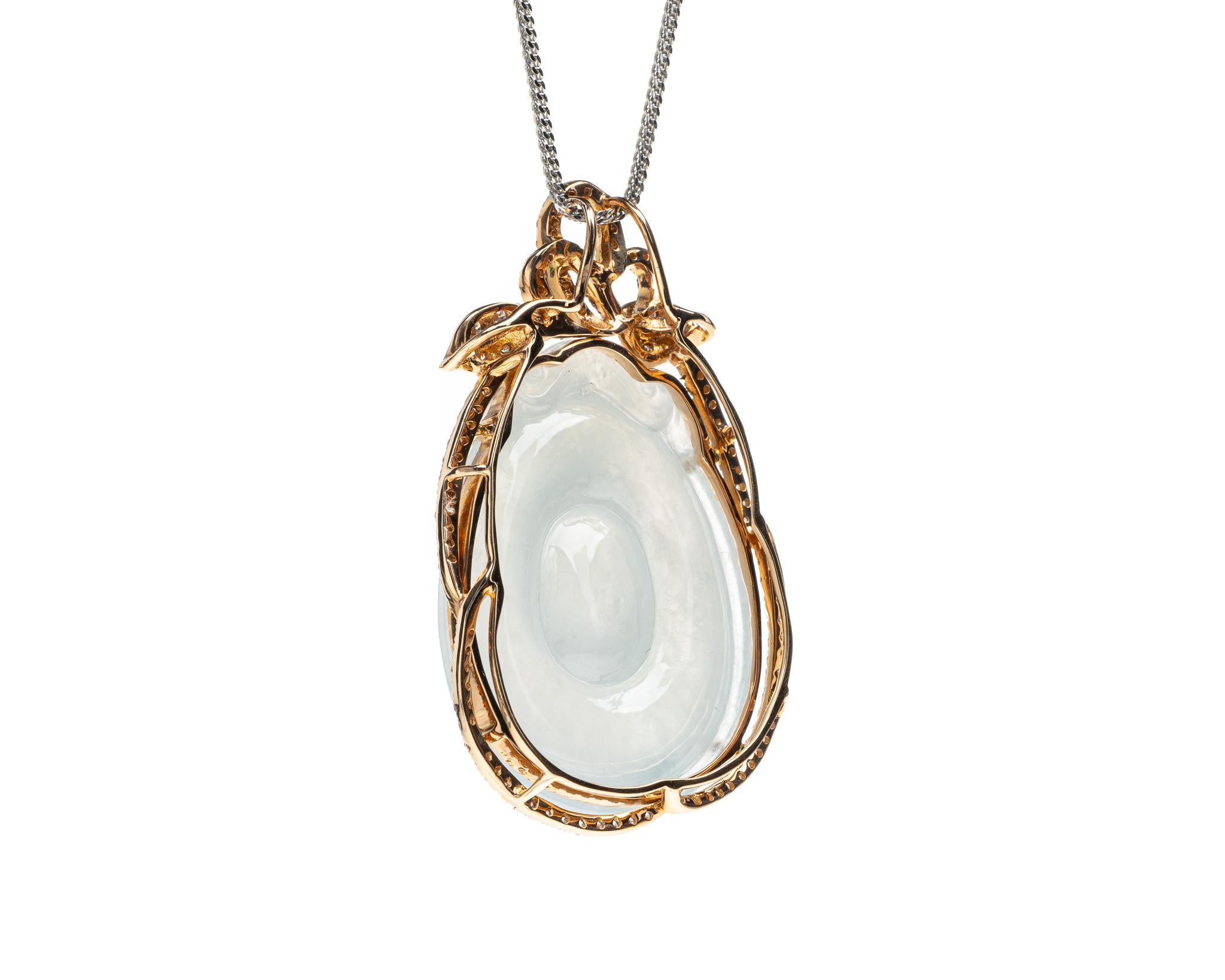 Icy White Jadeite Jade Gold Coin and Diamond Pendant, Certified Untreated In New Condition For Sale In San Francisco, CA