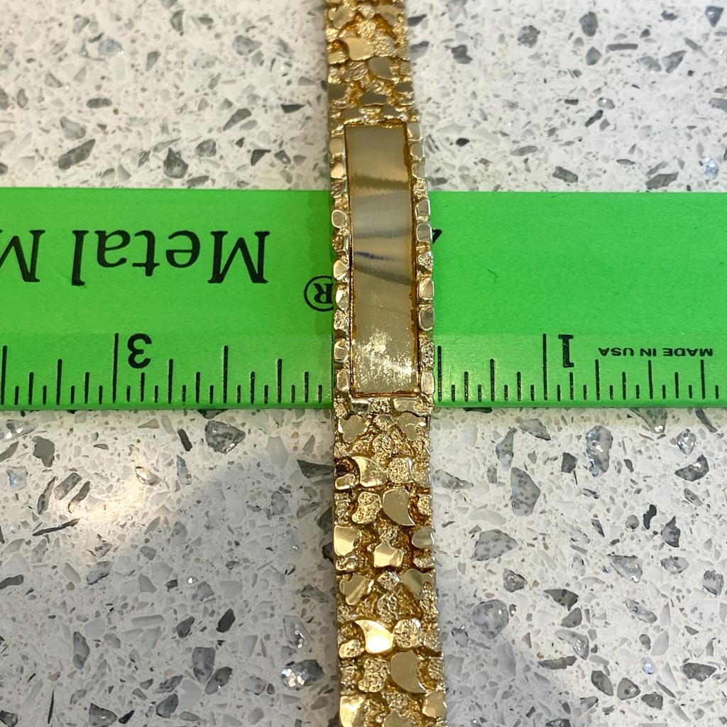 ID Bracelet Nugget Pattern in Solid 10K Yellow Gold 7.5 inches x 0.5 inch For Sale 2