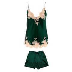 I.D. Sarrieri Green Lace Silk Camisole & Shorts Pyjama Set - Size XS/S