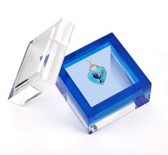 ID Tag Necklace Evil Eye Blue Heart, Diamond Y Initial, Blue Handcrafting Enamel