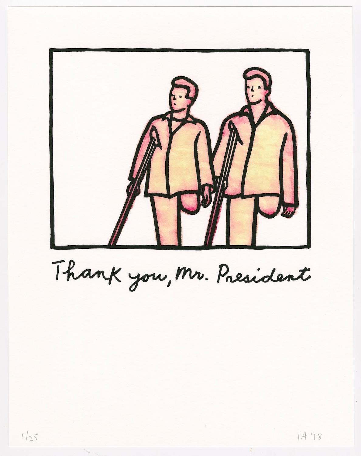 Untitled (Thank you, Mr. President) - White Figurative Print by Ida Applebroog