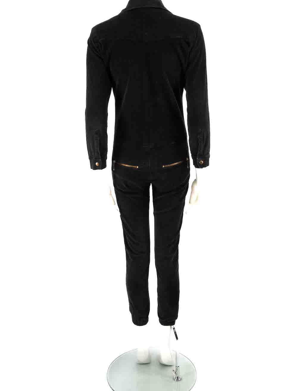 Ida Black Corduroy Zipped Jumpsuit Size XS In Good Condition For Sale In London, GB