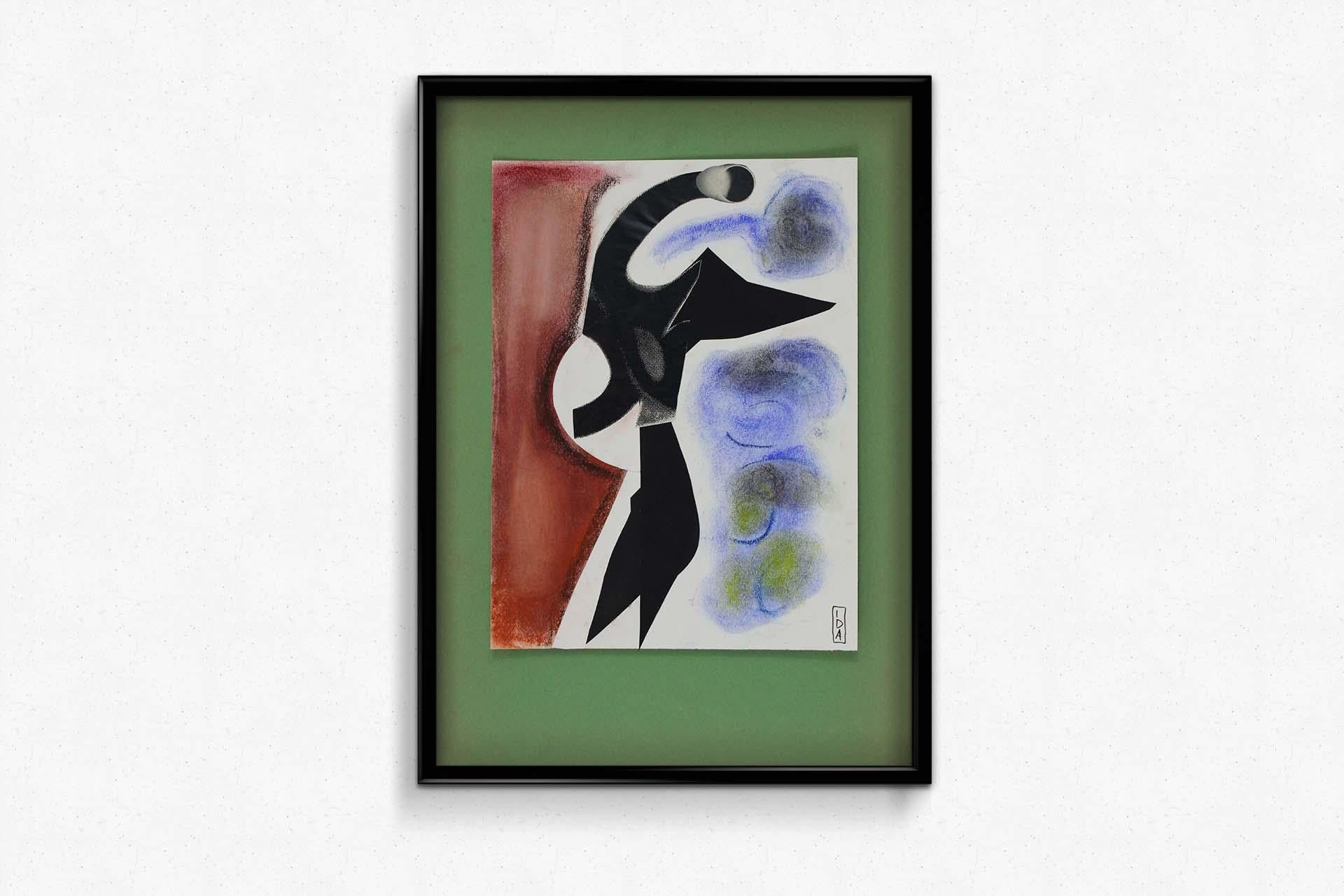 Circa 1950 Ida Colucci - Blue-black and brown composition collage For Sale 1