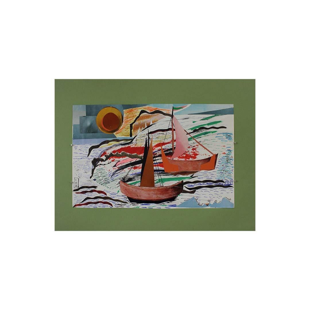 Circa 1950 Ida Colucci - Sailboats at sea collage For Sale 3