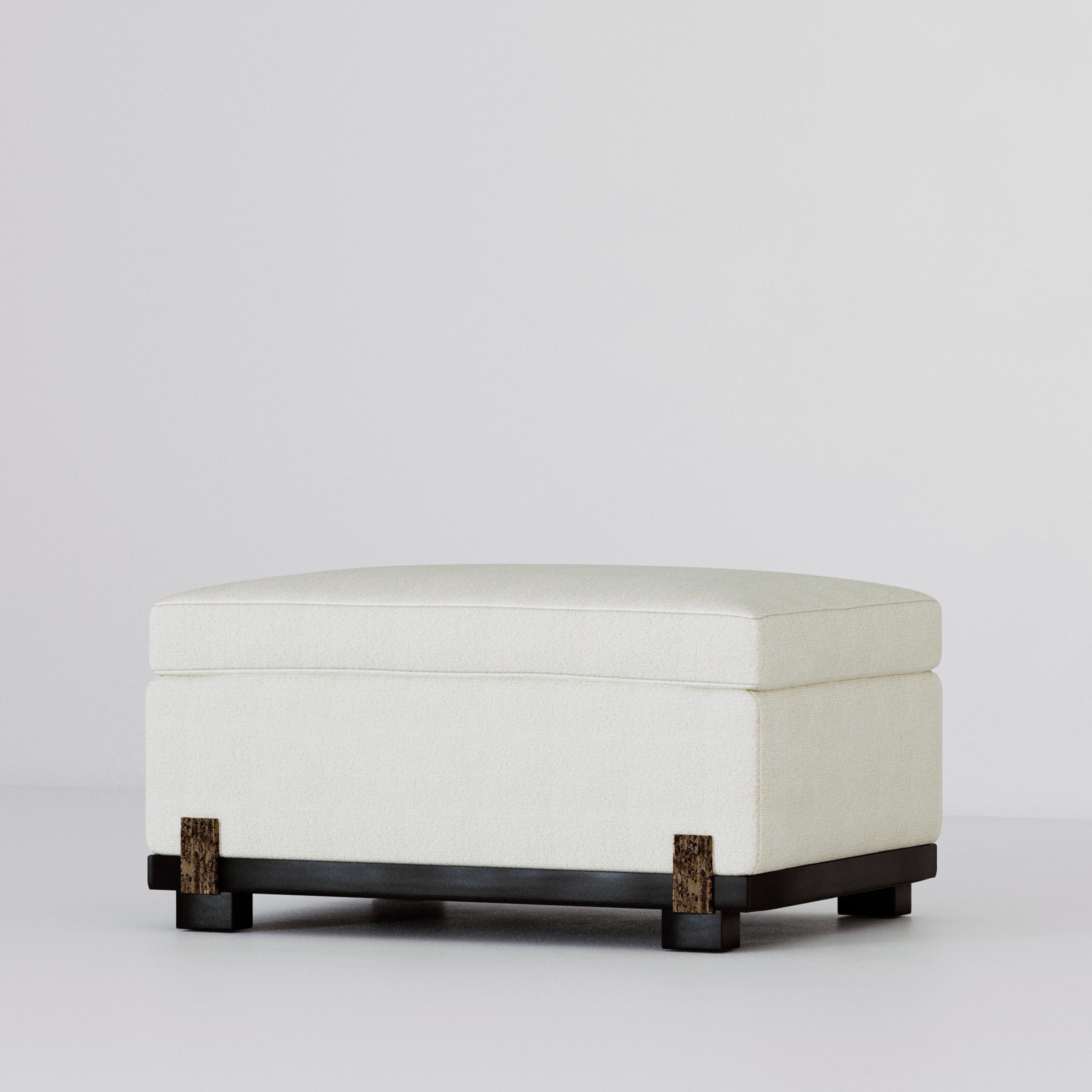 Ida Foot Stool by Duistt
Dimensions: W 75 x D 55 x H 42 cm
Materials: Duistt Fabric, Black Lacquered Sand brushed Oak, Cast Bronze Details

The Ida footstool crafted with great attention to details, is part of a luxurious collection set of two