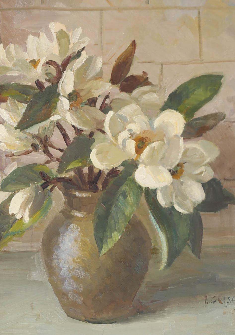 Ida G. Eise MBE (1894-1978) - Framed 1976 Oil, Still Life with White Lilies 1