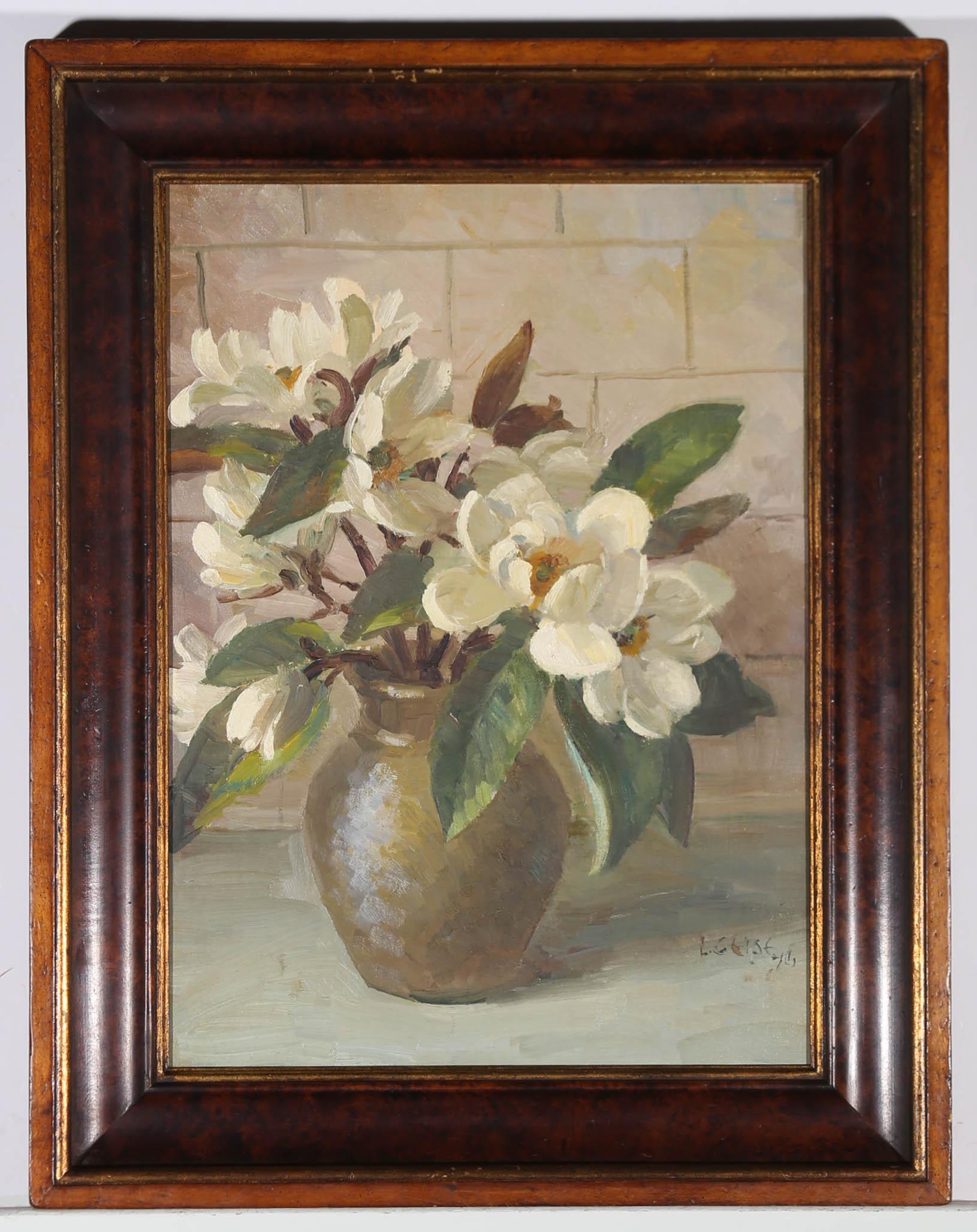 Ida G. Eise MBE (1894-1978) - Framed 1976 Oil, Still Life with White Lilies 2