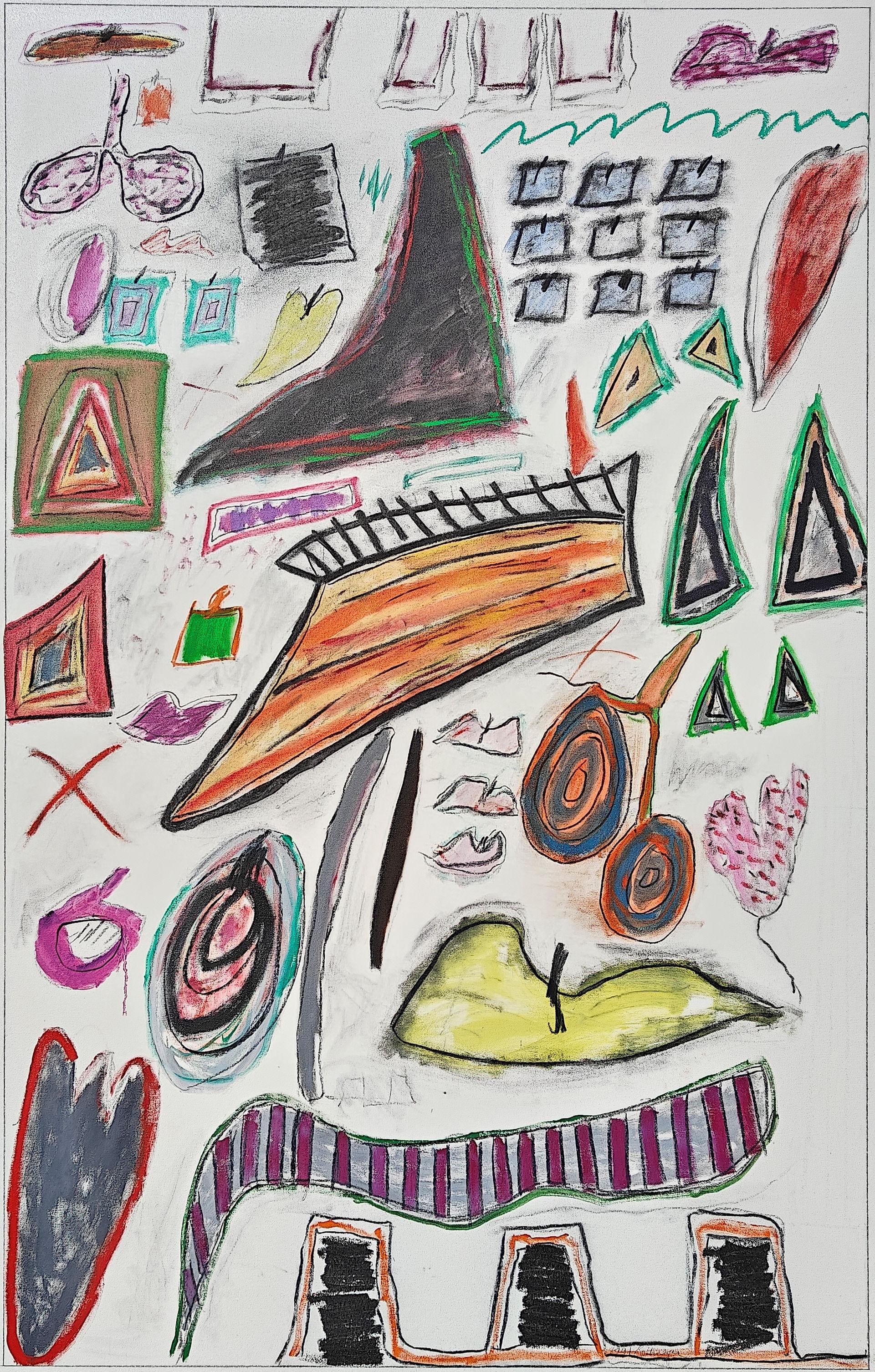 "Semiotic 91-C" Ida Kohlmeyer, Abstract, Colorful, Mixed Media