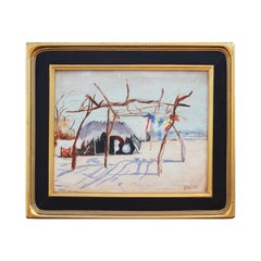 Colorful Pastel Toned Abstract Impressionist Arctic House Oil Landscape