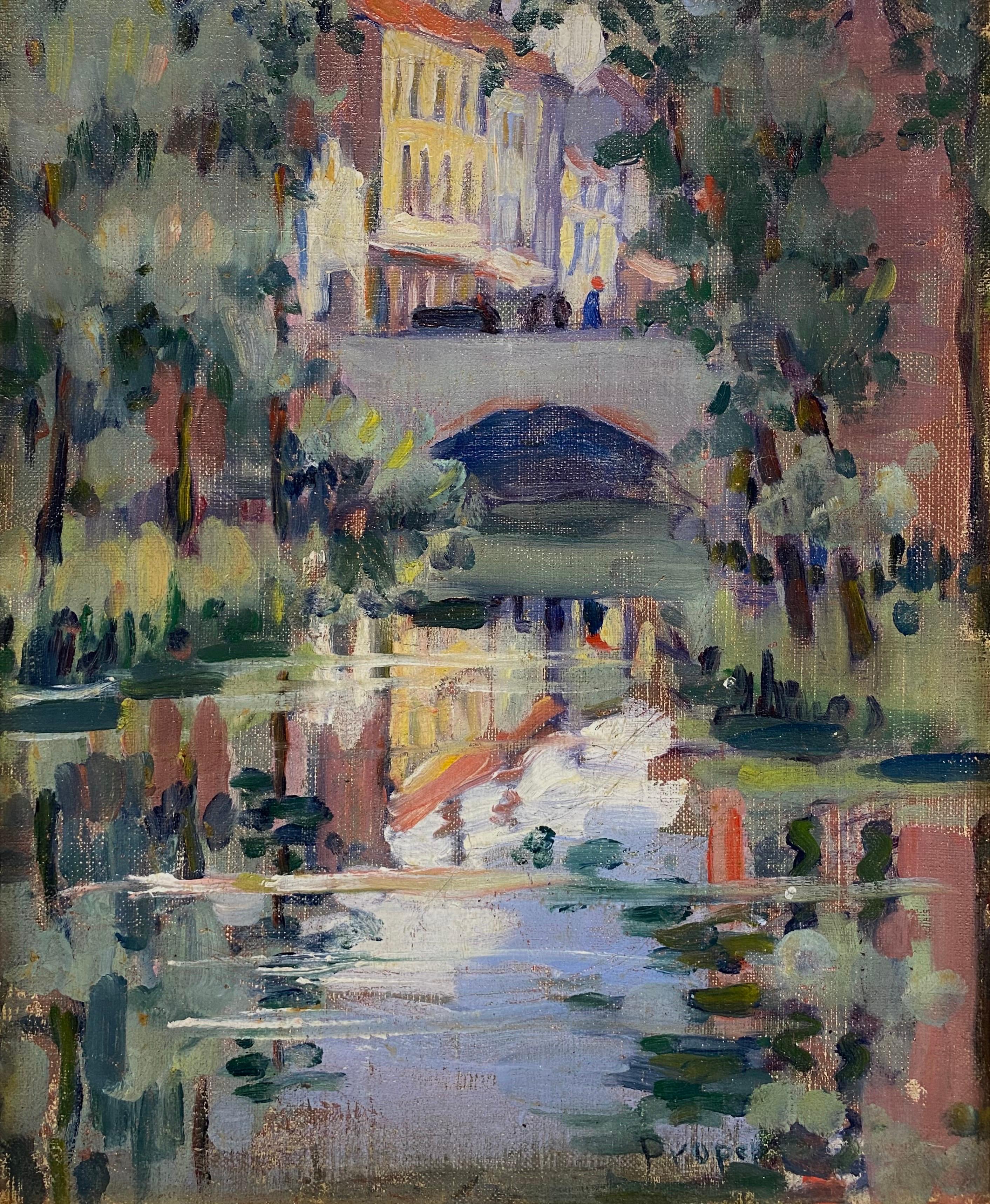 “Bridge Over Canal, New Hope” American Impressionist Pennsylvania Suffragist Oil – Painting von Ida Sedgwick Proper