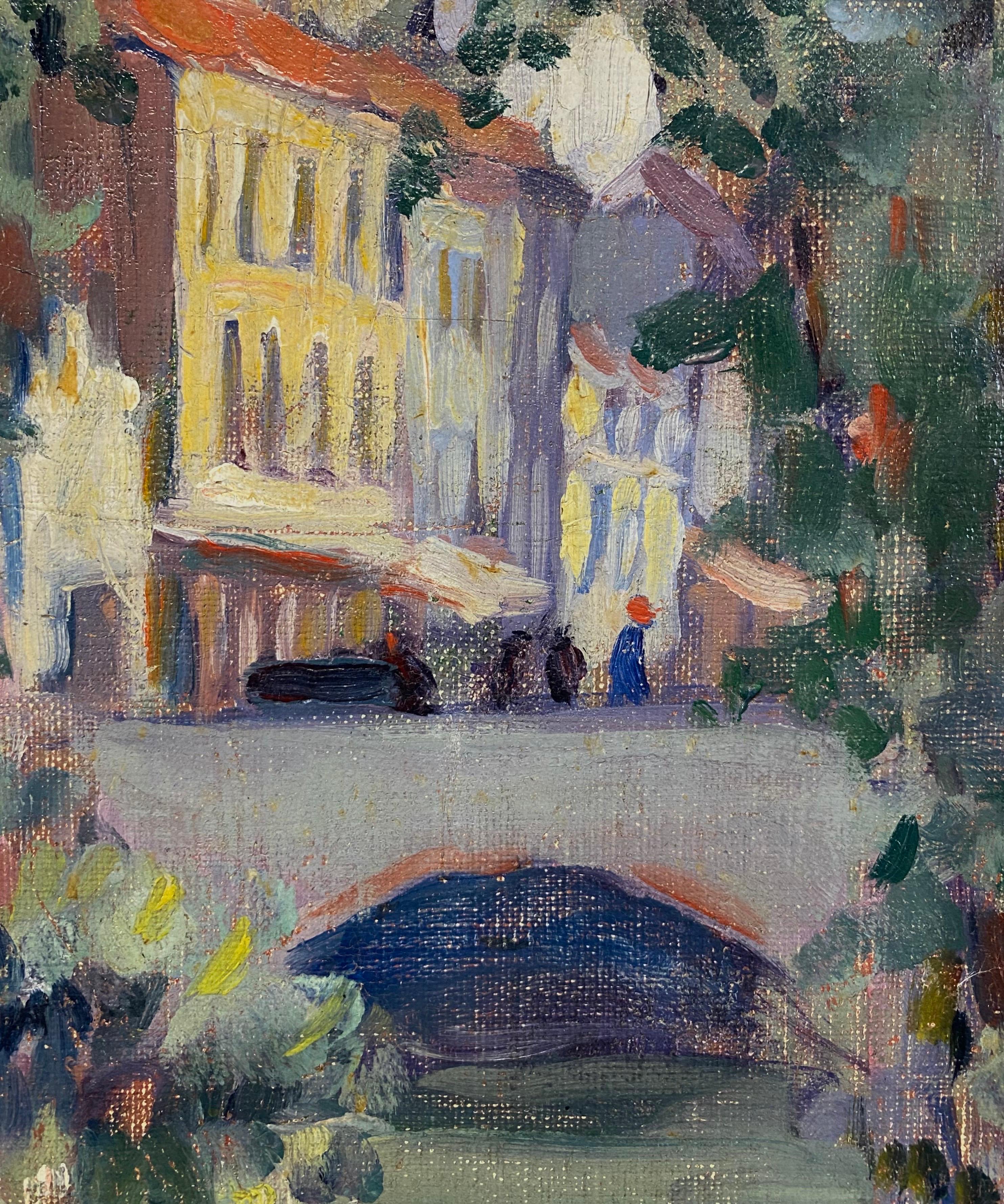 “Bridge Over Canal, New Hope” American Impressionist Pennsylvania Suffragist Oil (Amerikanischer Impressionismus), Painting, von Ida Sedgwick Proper