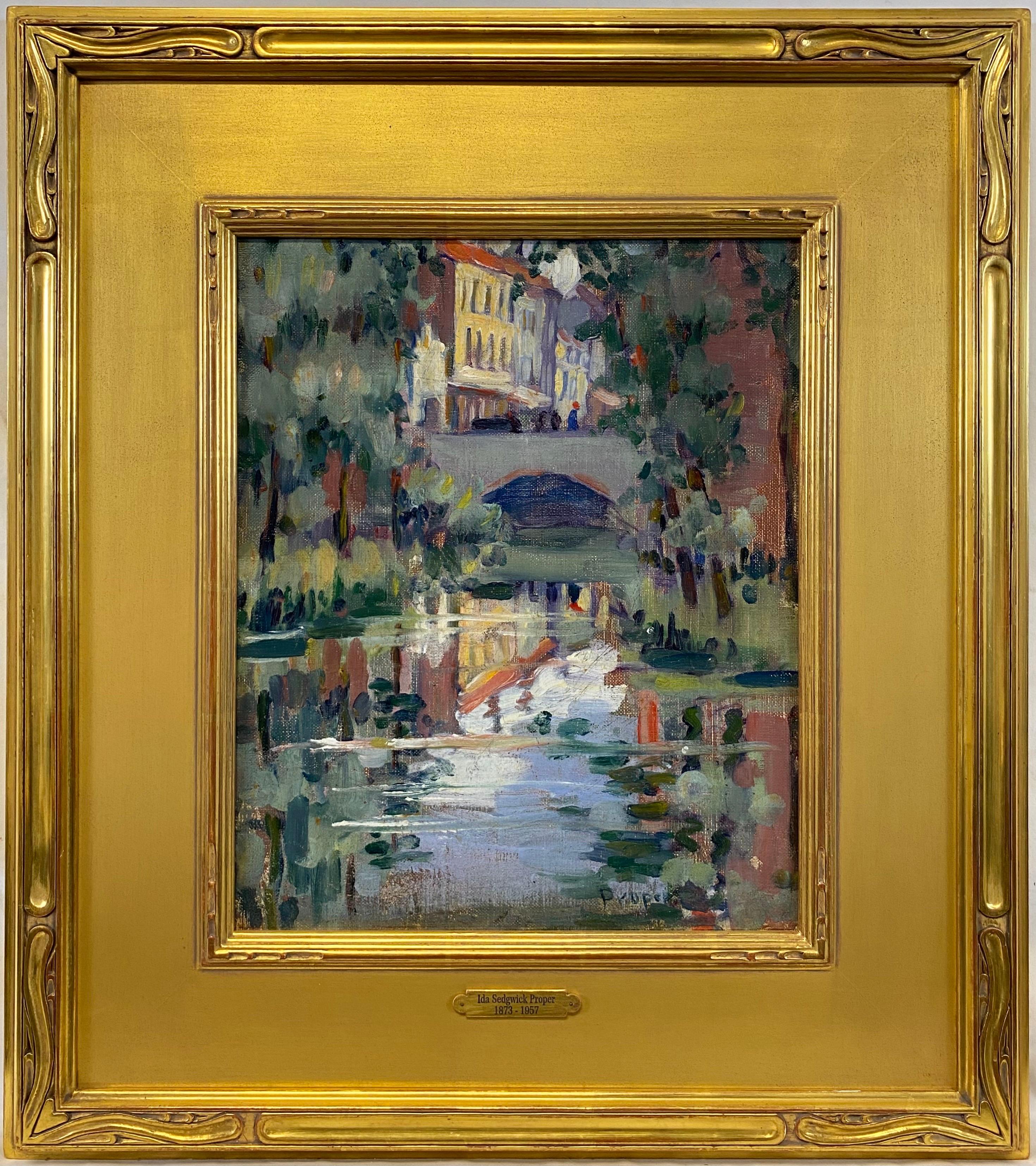 “Bridge Over Canal, New Hope” American Impressionist Pennsylvania Suffragist Oil