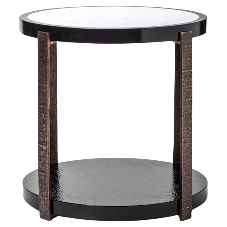 Ida Side Table, Sand Brushed Black Oak and Carraca Marble Top by Duistt