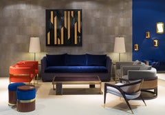 Custom Ida 3-seater Sofa, Duistt Fabric/velvet, Black Oak Base & Cast Bronze
