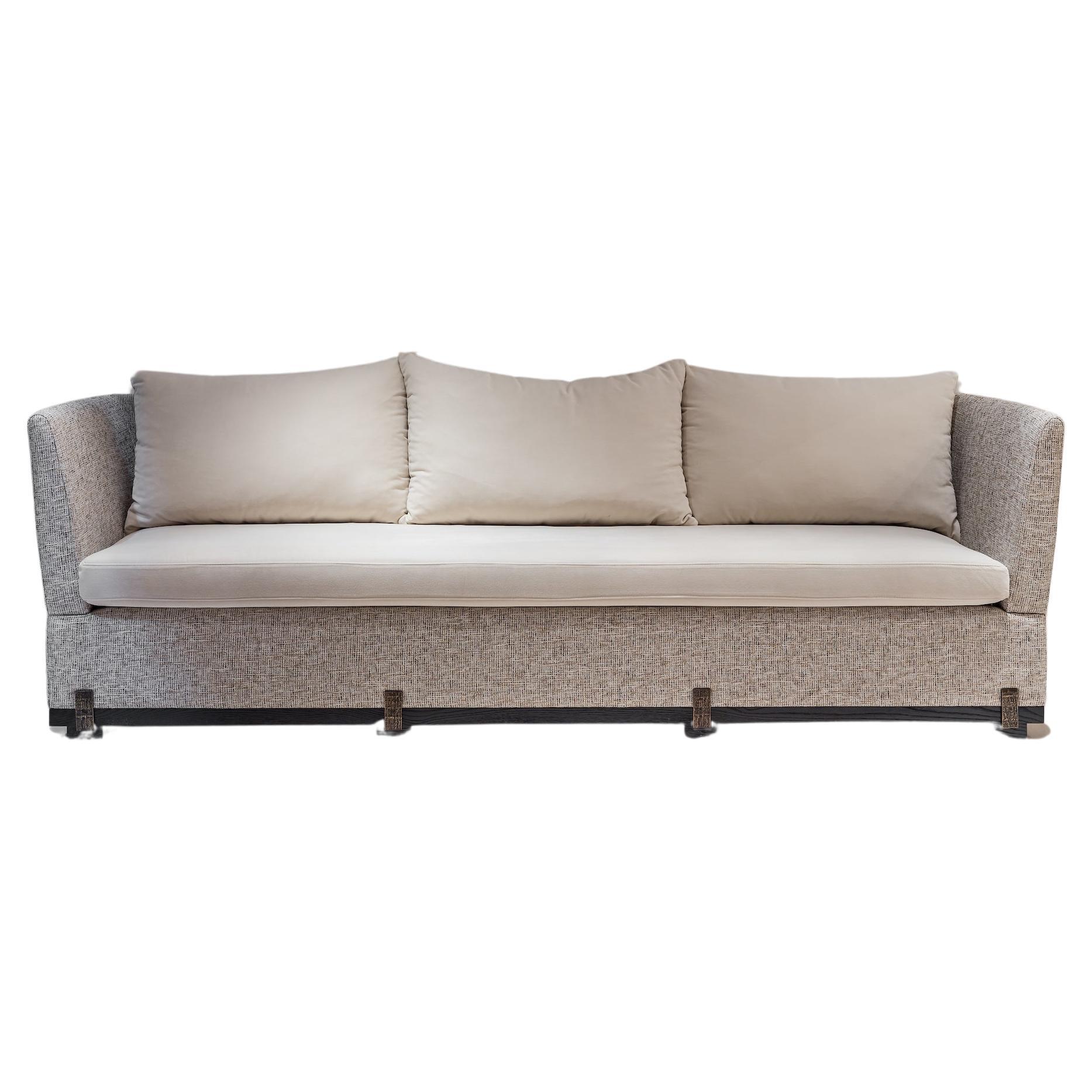 Mid-Century Modern Ida Sofa, Sand Brushed Black Oak Base and Cast Bronze Details, by Duistt