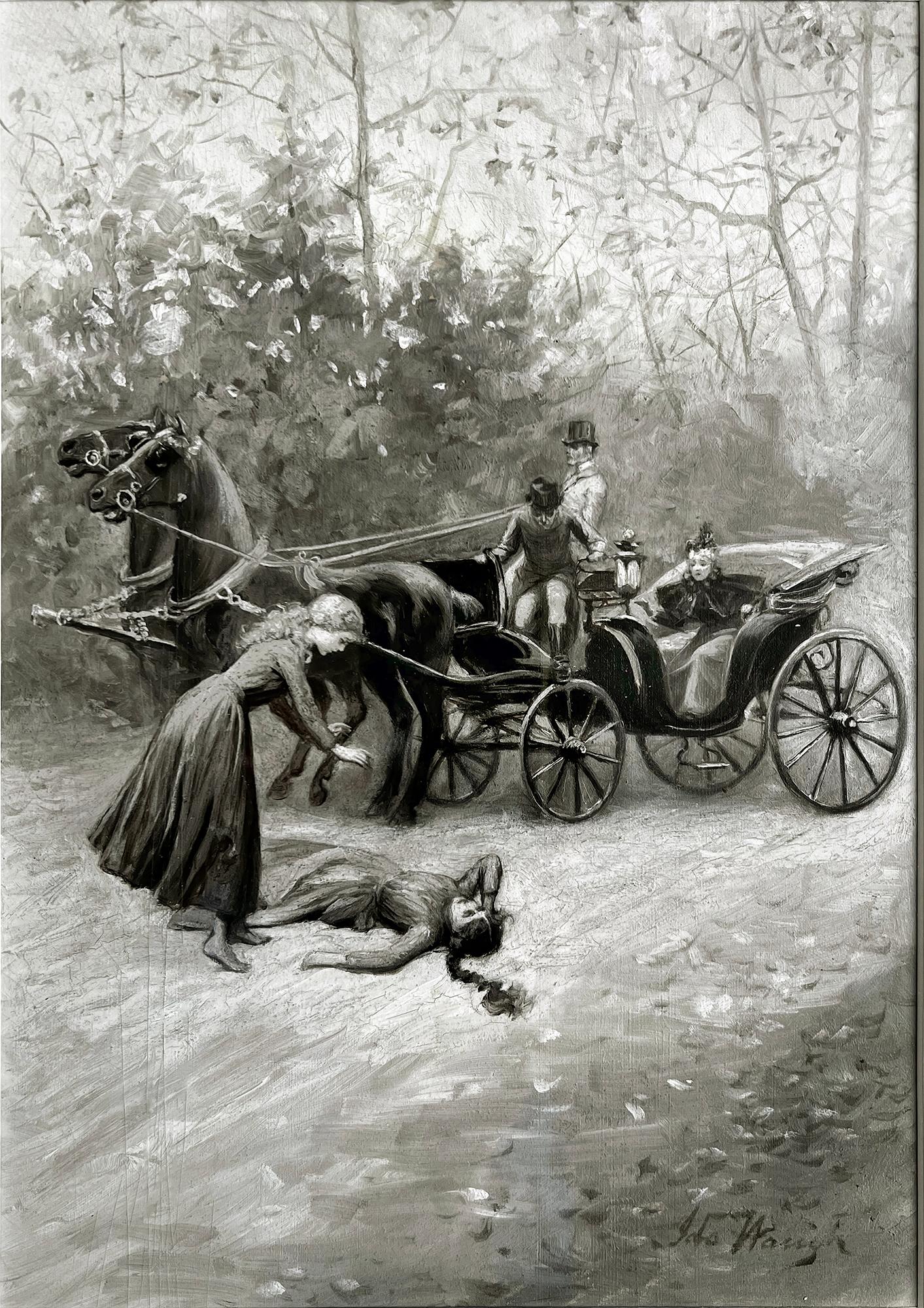 Ida Waugh Portrait Painting - Horse and Carriage Accident - Gay Female Illustrator Golden Age