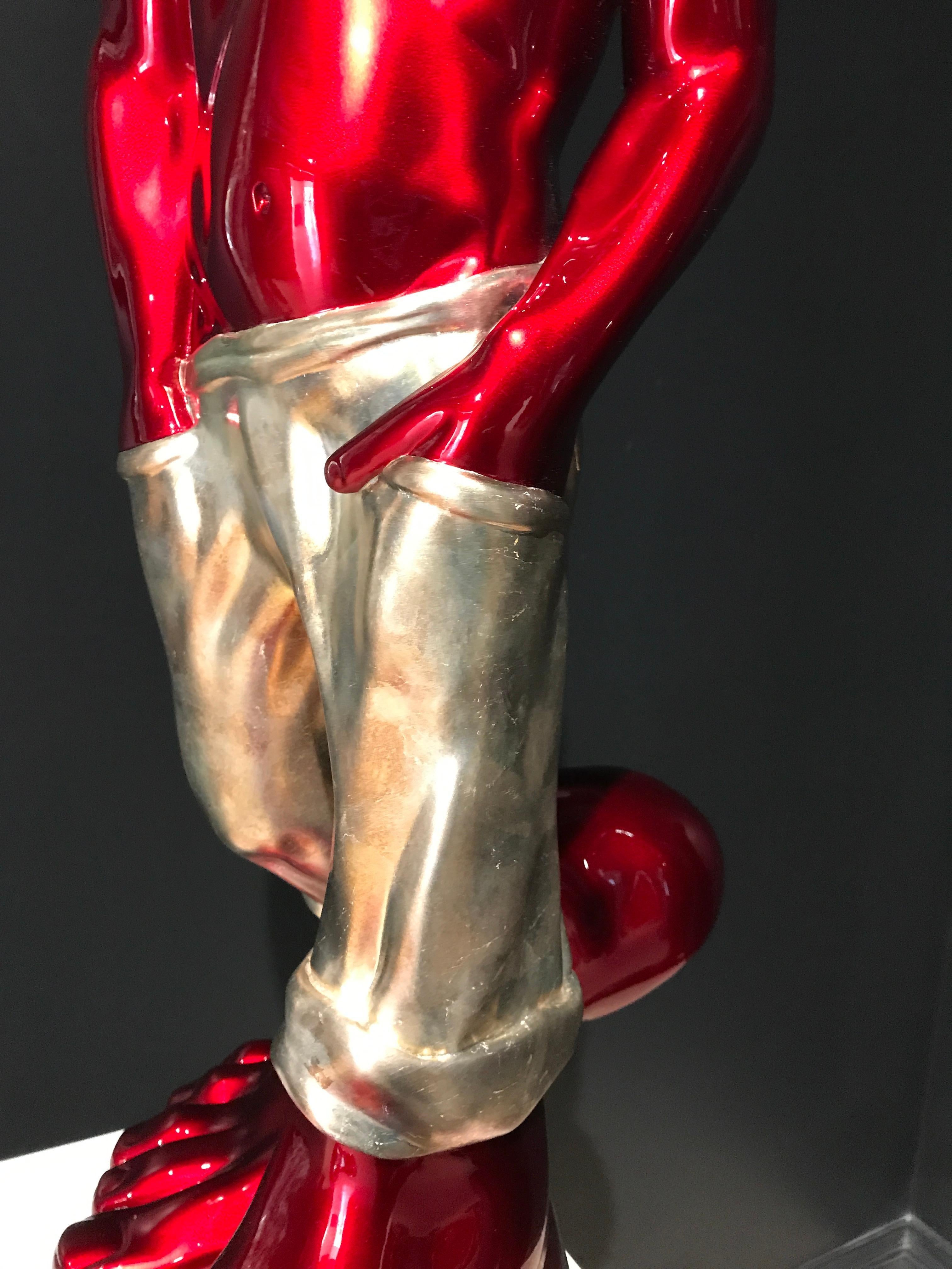 Le Siffleur 85cm Red/Silver - Contemporary Sculpture by Idan Zareski