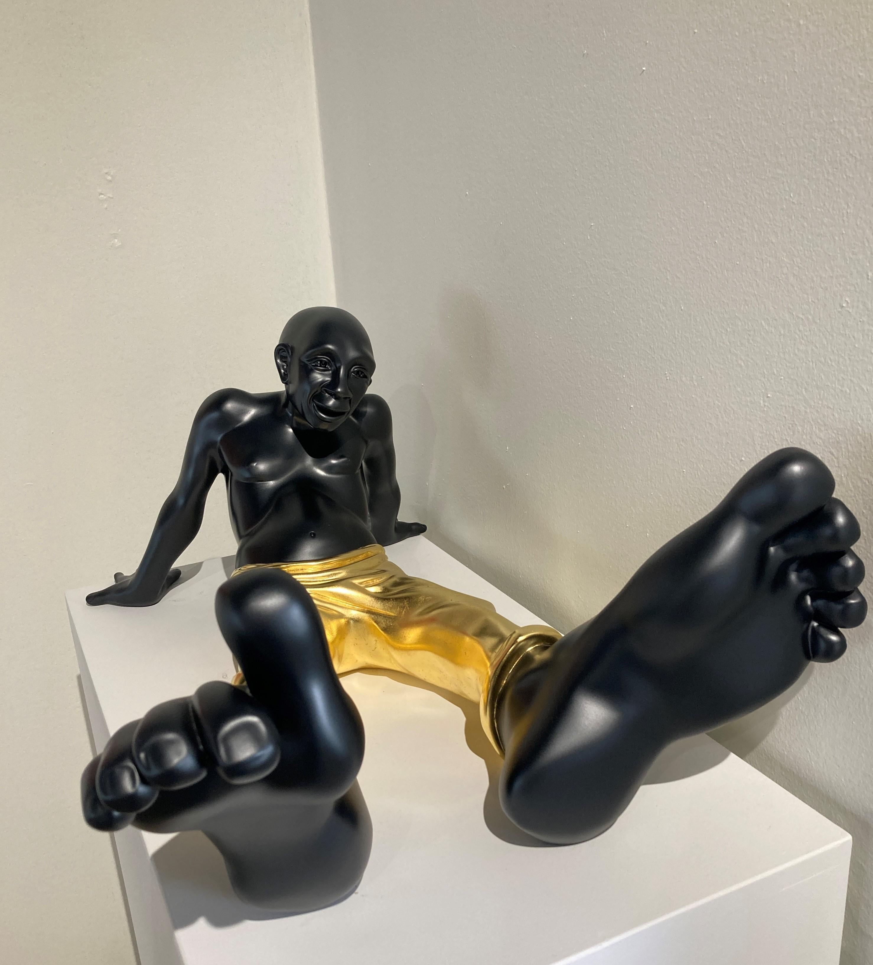 Bigfoot - Black and Gold Leaf - Sculpture by Idan Zareski