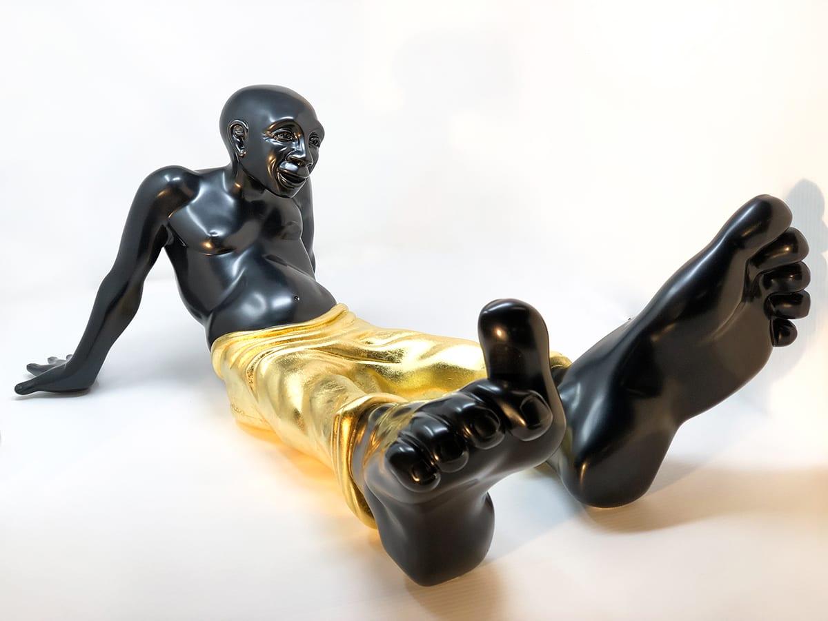 Idan Zareski Abstract Sculpture - Bigfoot - Black and Gold Leaf