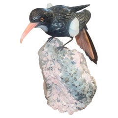 Idar-Oberstein Gemstone Oriole on Quartz Base Sculpture. Germany, 20th Century.