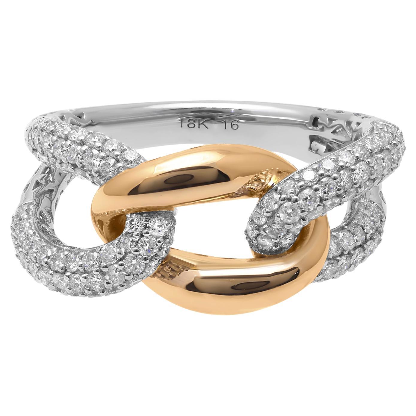 IDCL Certified Diamond Cuban Chain Link Ring 14 Karat White Yellow Gold Jewelry