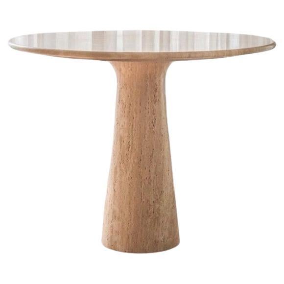 IDE BISTRO TABLE - 28" Travertine Beige Stone Round Entryway Table, Hall Table For Sale