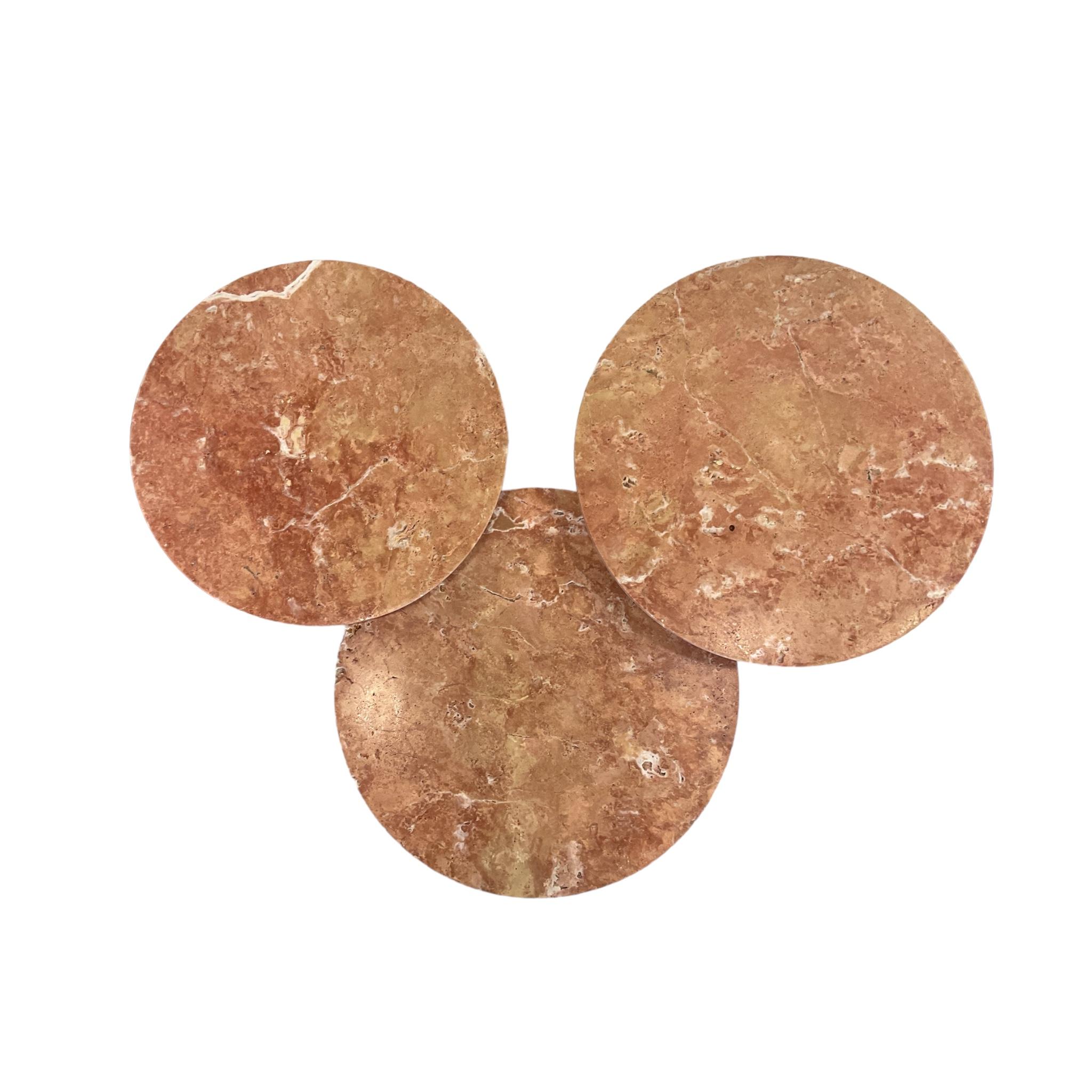 IDE Coffee Table SET Of 3 in Red Travertine, Travertine Stone Round Side Tables In New Condition For Sale In St Petersburg, US