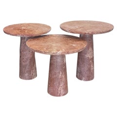 IDE Coffee Table SET Of 3 in Red Travertine, Travertine Stone Round Side Tables