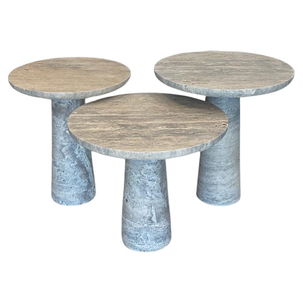 IDE Coffee Tables in Silver Travertine, 17.7”Øx15.8H Travertine Stone Side Table