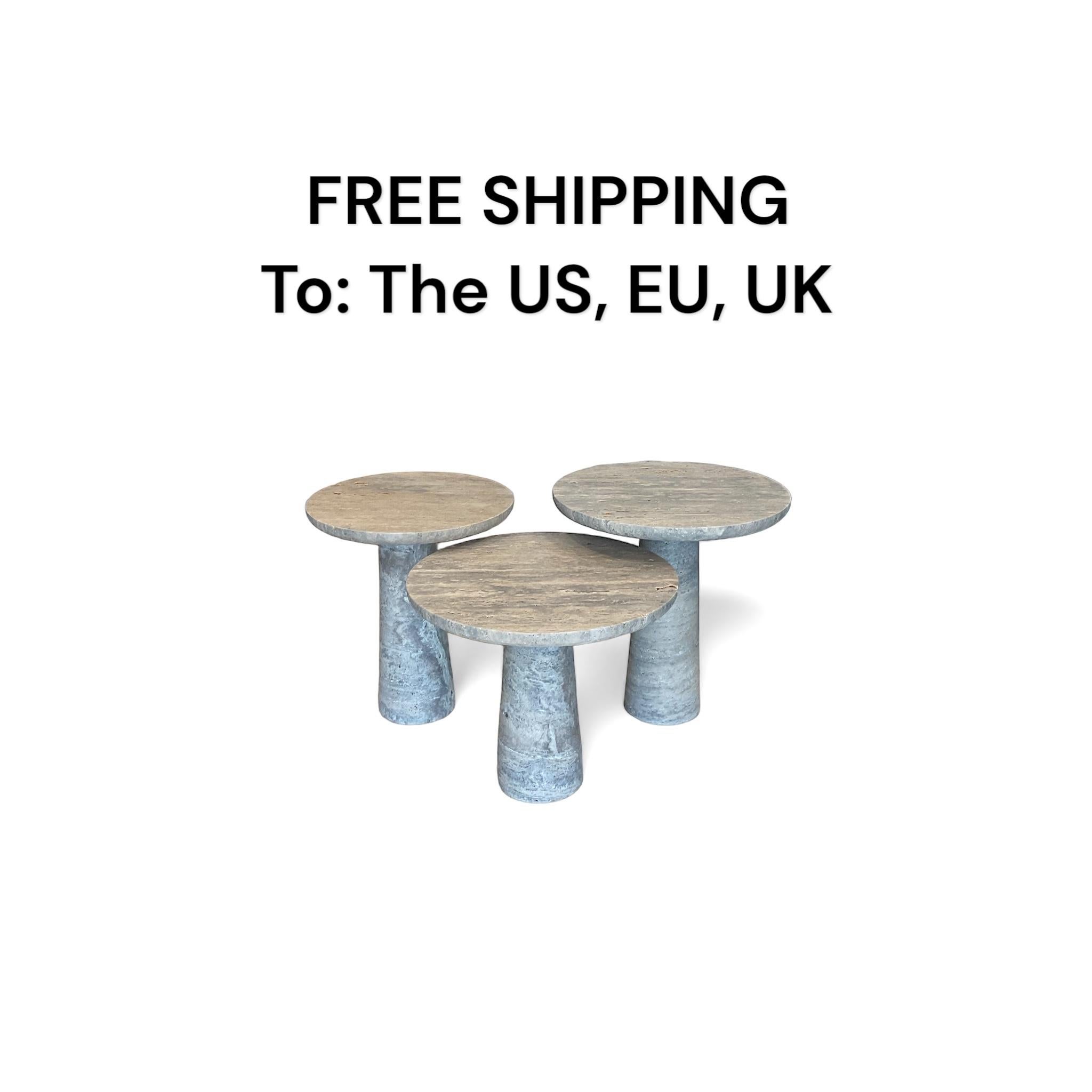Tables basses IDE en travertin Silver, 17.7Øx18.5H Table d'appoint en travertin Stone en vente 3