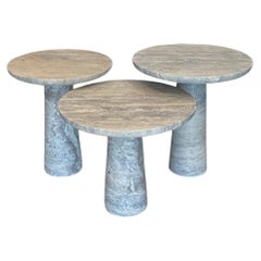 IDE Coffee Tables in Silver Travertine, 17.7”Øx18.5H Travertine Stone Side Table