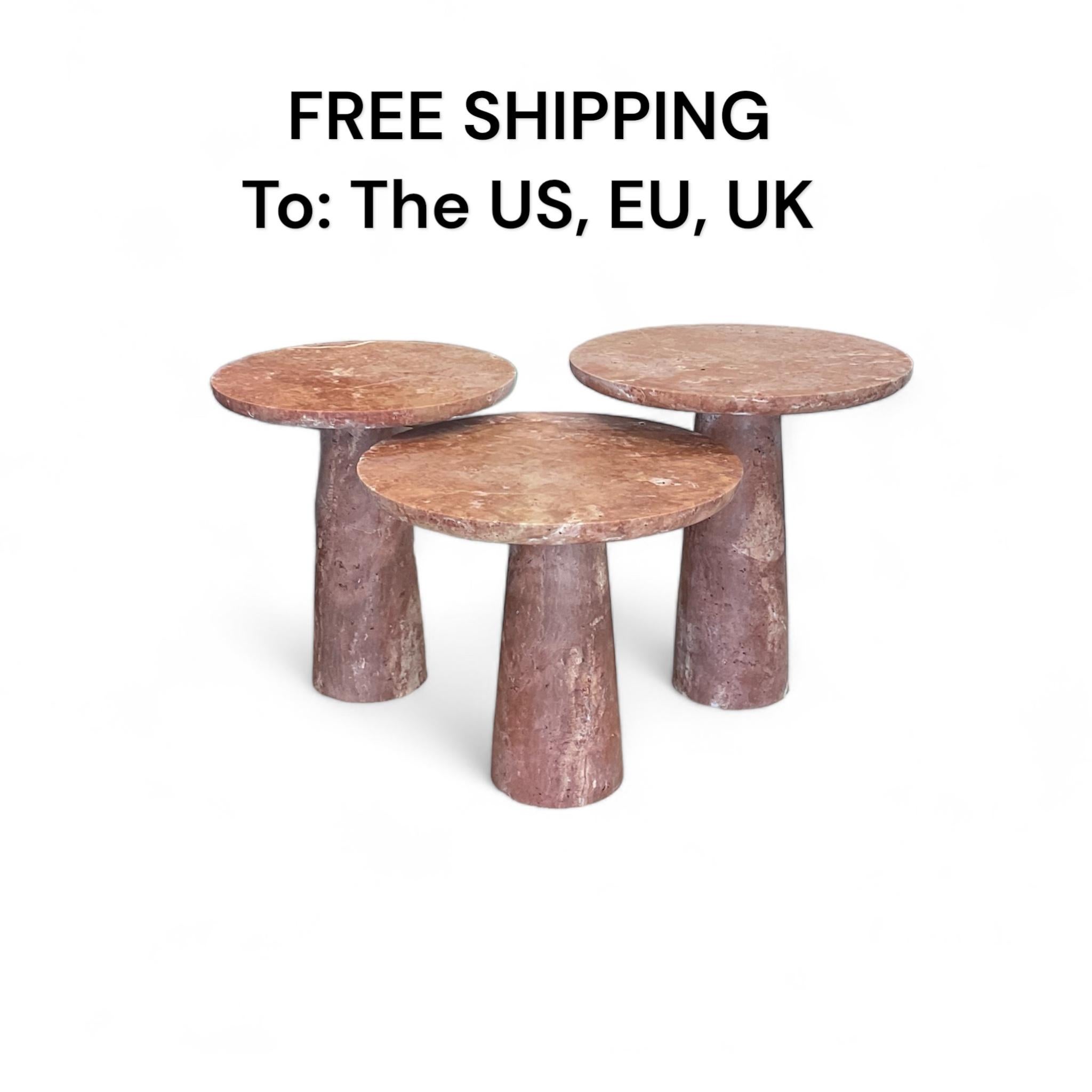 IDE Side Table in Red Travertine, 15.8”Øx17.7H Travertine Stone Coffee Table Set For Sale 5