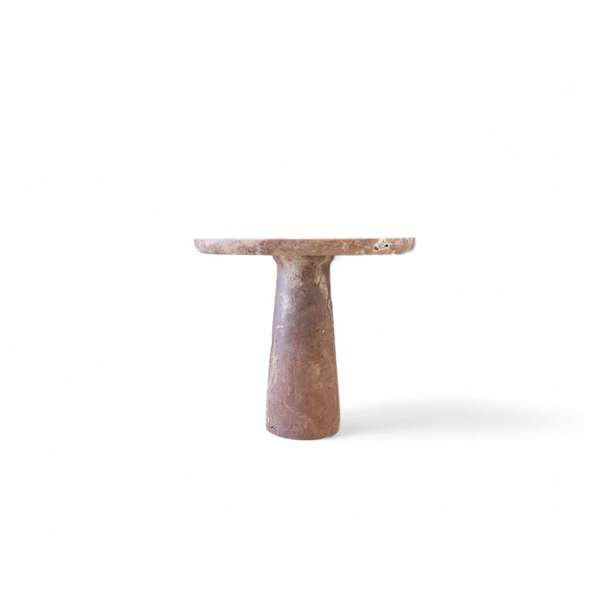 Contemporary IDE Side Table in Red Travertine, 15.8”Øx17.7H Travertine Stone Coffee Table Set For Sale