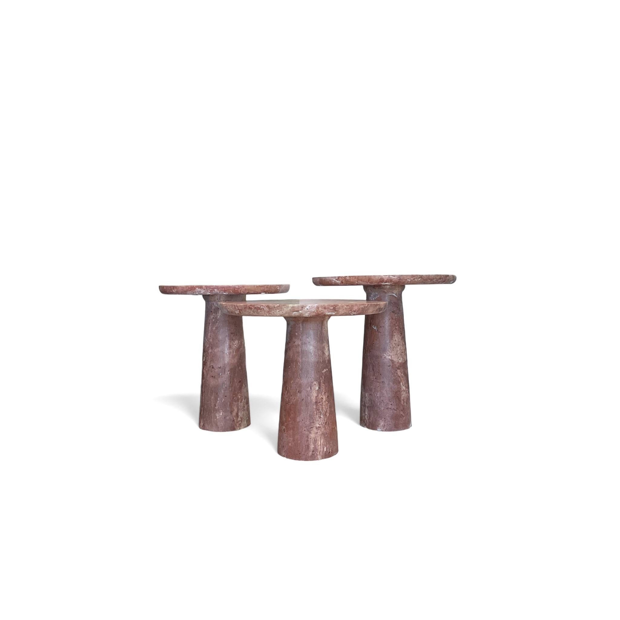 IDE Side Table in Red Travertine, 17.7”Øx18.5H Travertine Stone Coffee Table Set For Sale 3