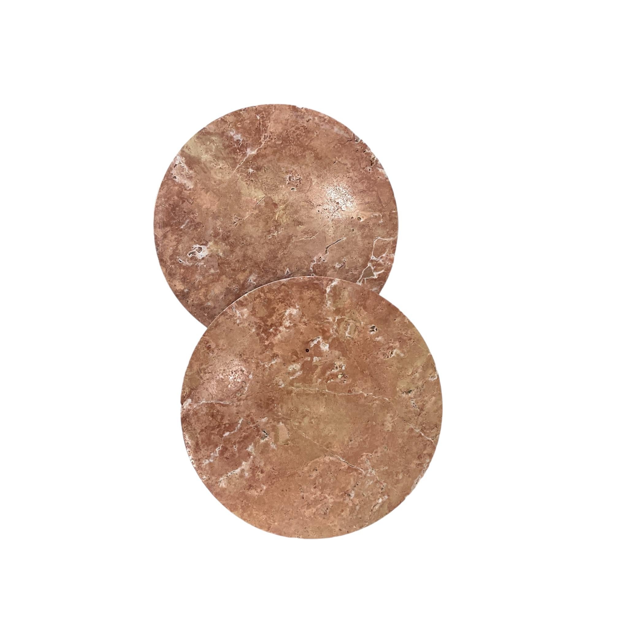 IDE Side Table in Red Travertine, 17.7”Øx18.5H Travertine Stone Coffee Table Set For Sale 4