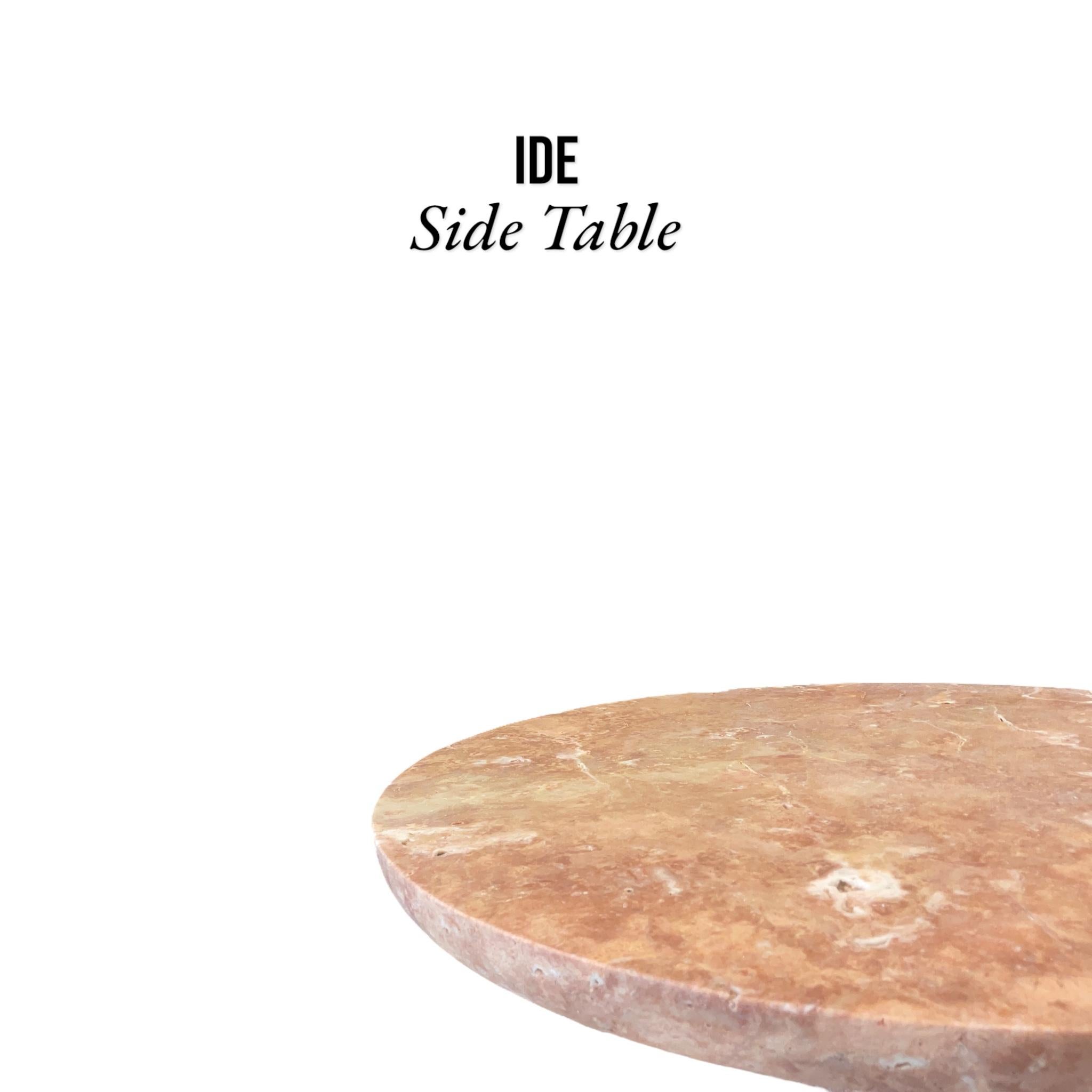 European IDE Side Table in Red Travertine, 17.7”Øx18.5H Travertine Stone Coffee Table Set For Sale