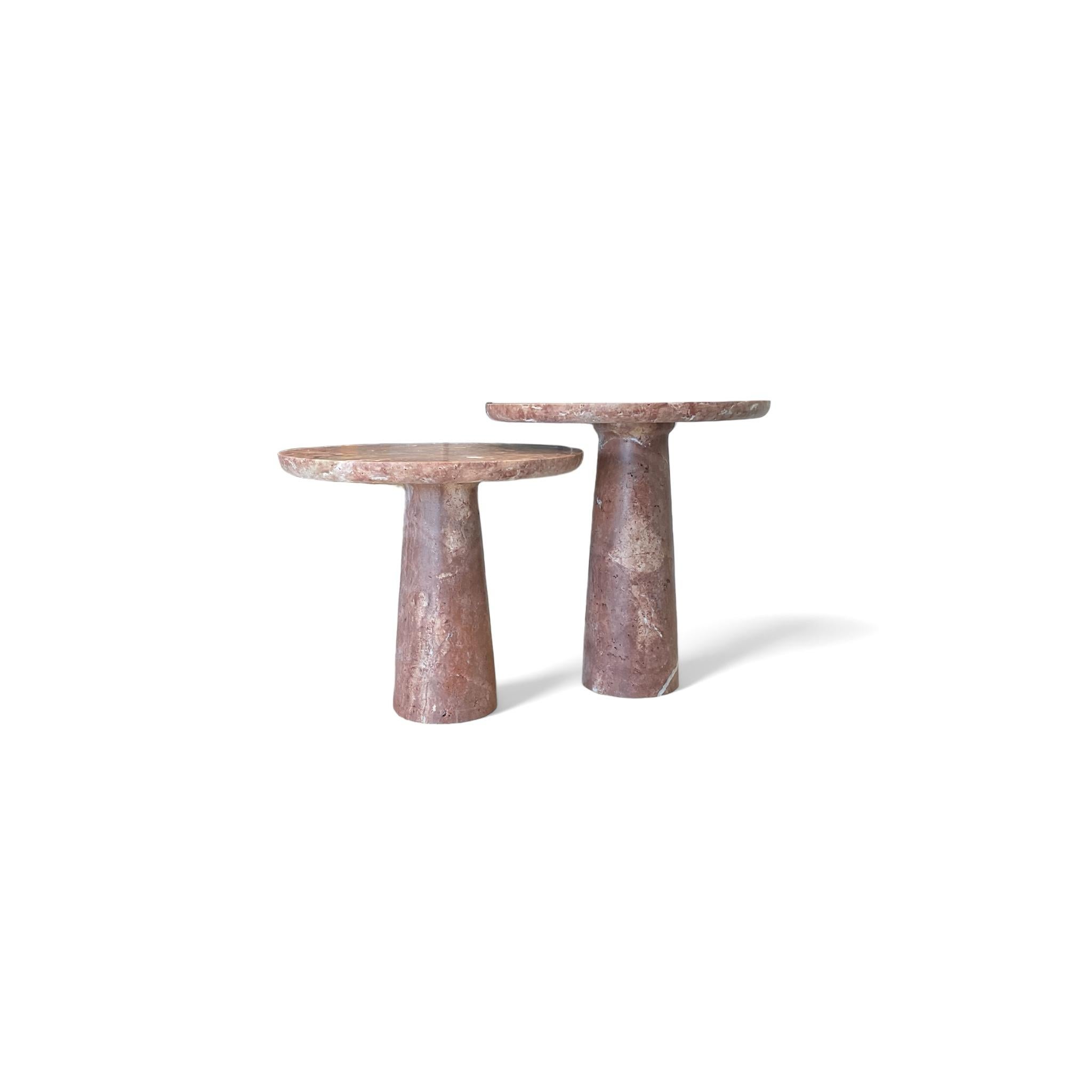 IDE Side Table in Red Travertine, 17.7”Øx18.5H Travertine Stone Coffee Table Set For Sale 2