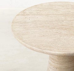 IDE Travertine Stone Side Table, 15.8Ø"x17.7"H - Accent, End Table, Coffee Table