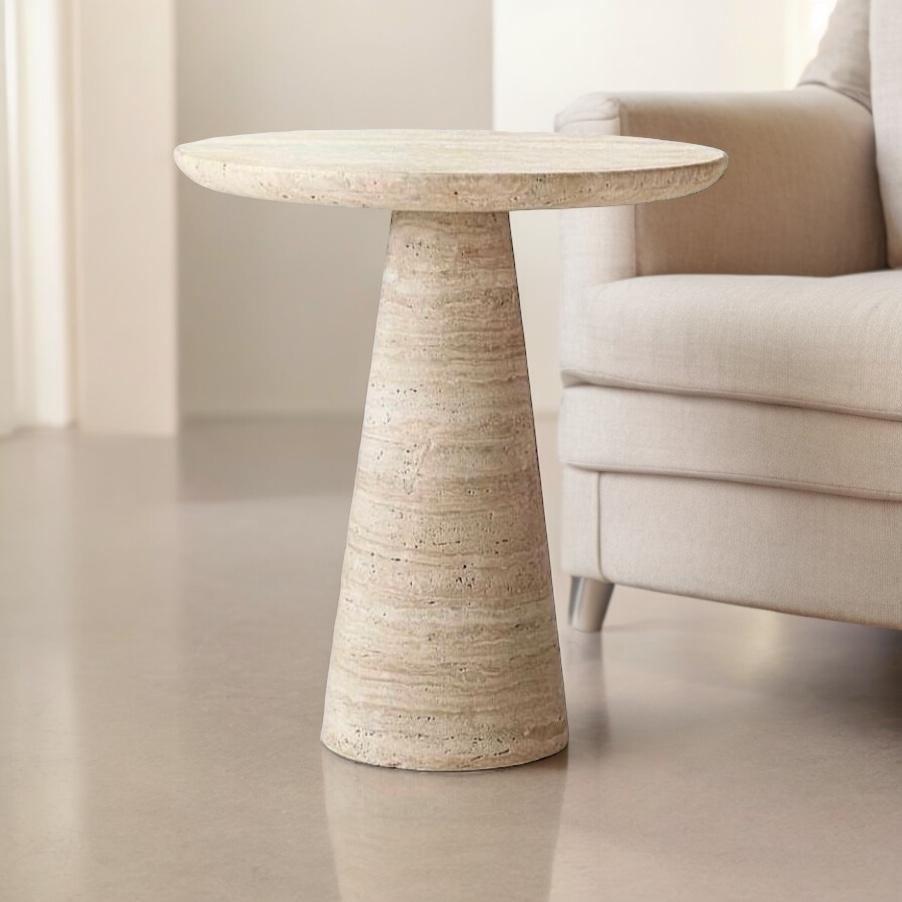 European IDE Travertine Stone Side Table, 15.8Ø