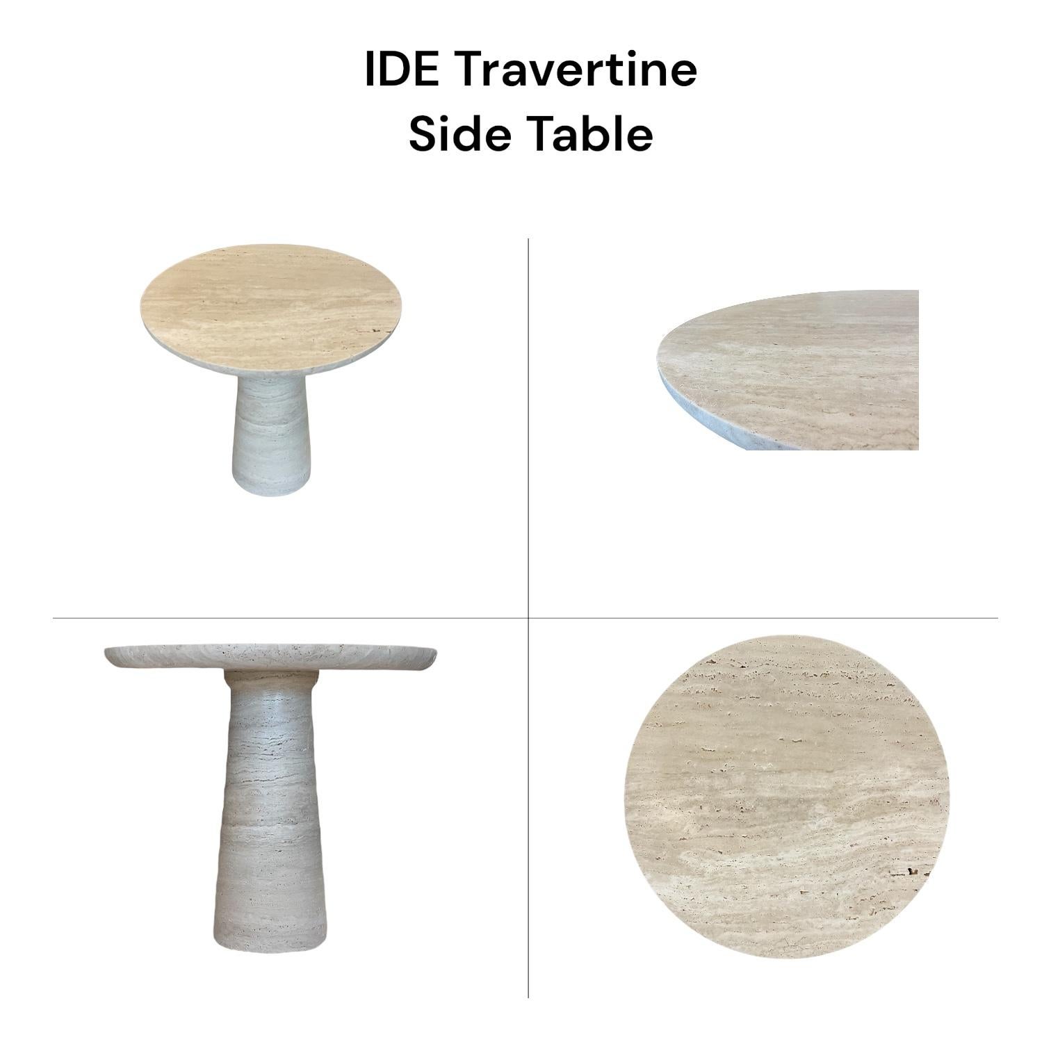 Hand-Crafted IDE Travertine Stone Side Table, 15.8Ø