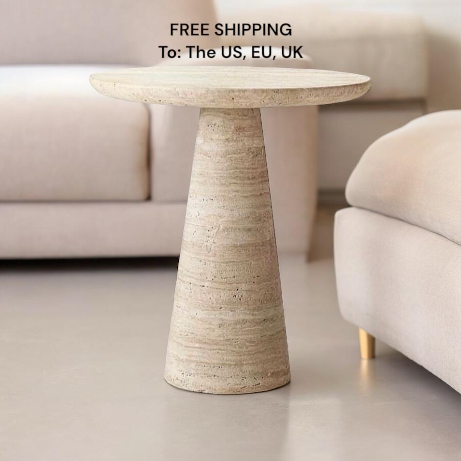 IDE Travertine Stone Side Table, 15.8Ø