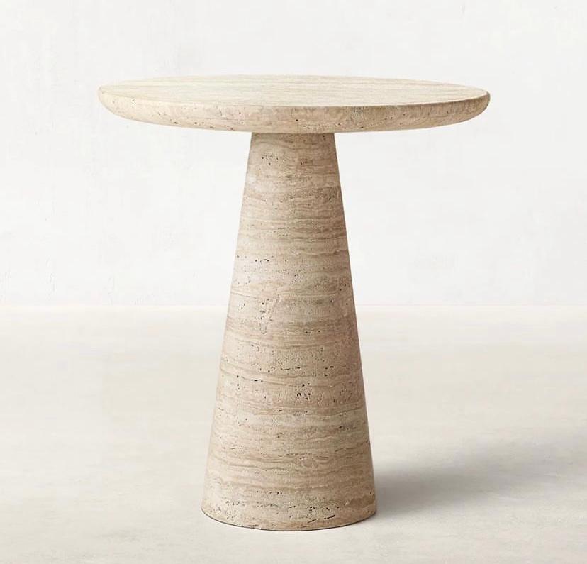 Modern IDE Travertine Stone Side Table, 17.7Ø