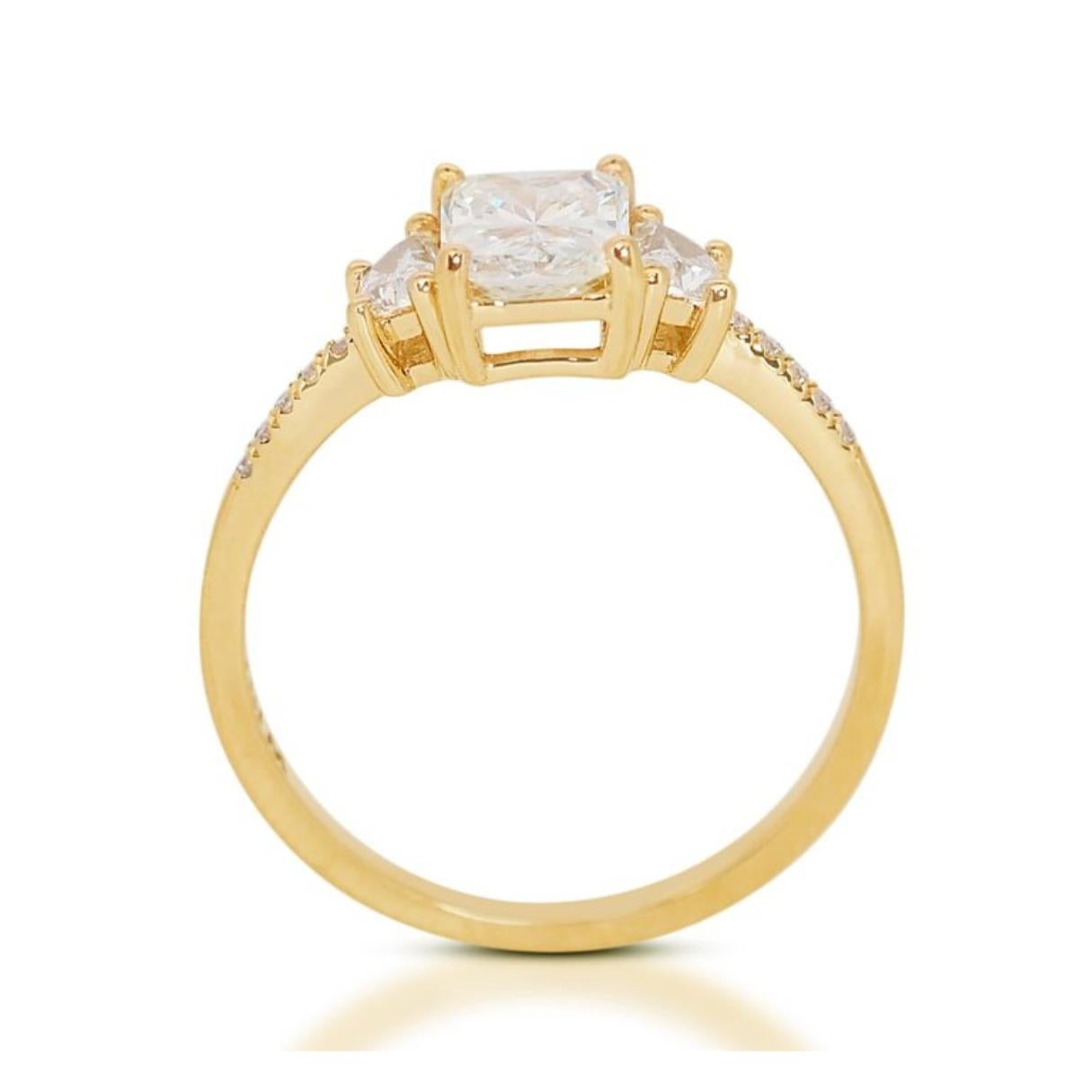 Ideal Cut Radiant 3 stones Ring w/ half moon made from 18k Yellow Gold w/1.36 ct For Sale 1