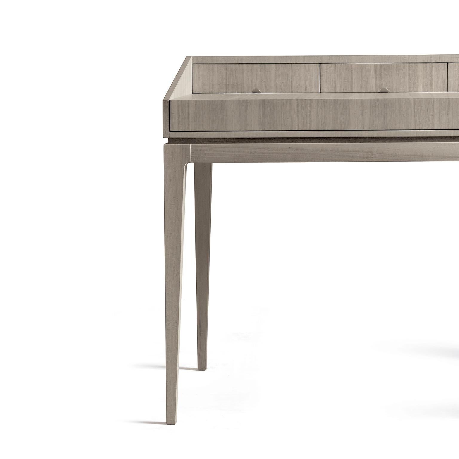 Italian Ideale Solid Wood Desk, Walnut in Hand-Made Natural Grey Finish, Contemporary For Sale
