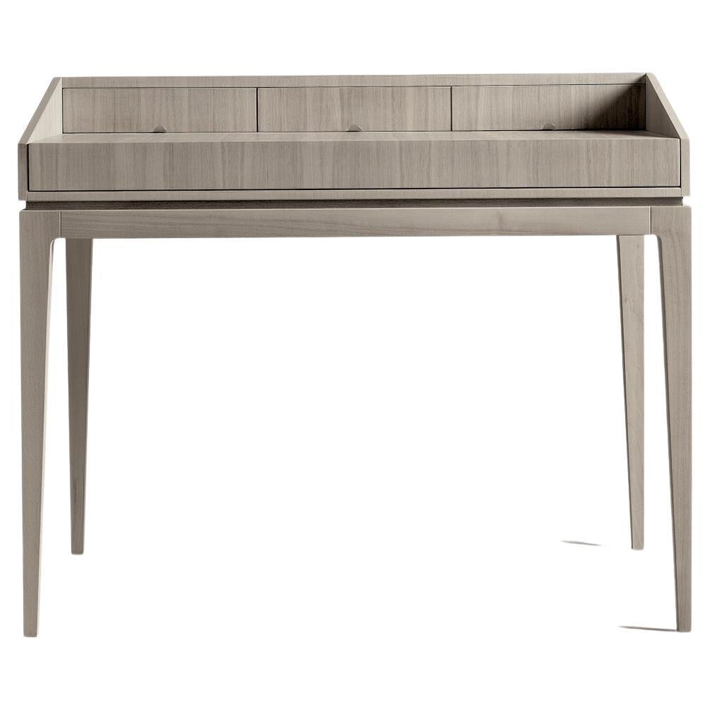Escritorio Ideale de Madera Maciza, Nogal con Acabado Gris Natural Hecho a Mano, Contemporáneo