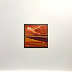 Against Silence – Orange Abstract Landscape, 5 x 5 In., Framed 16 x 16